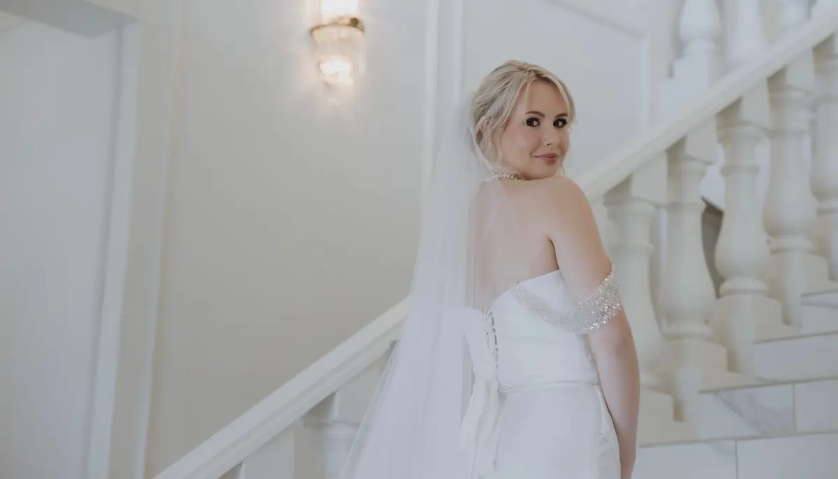 Bride in a flowing wedding dress