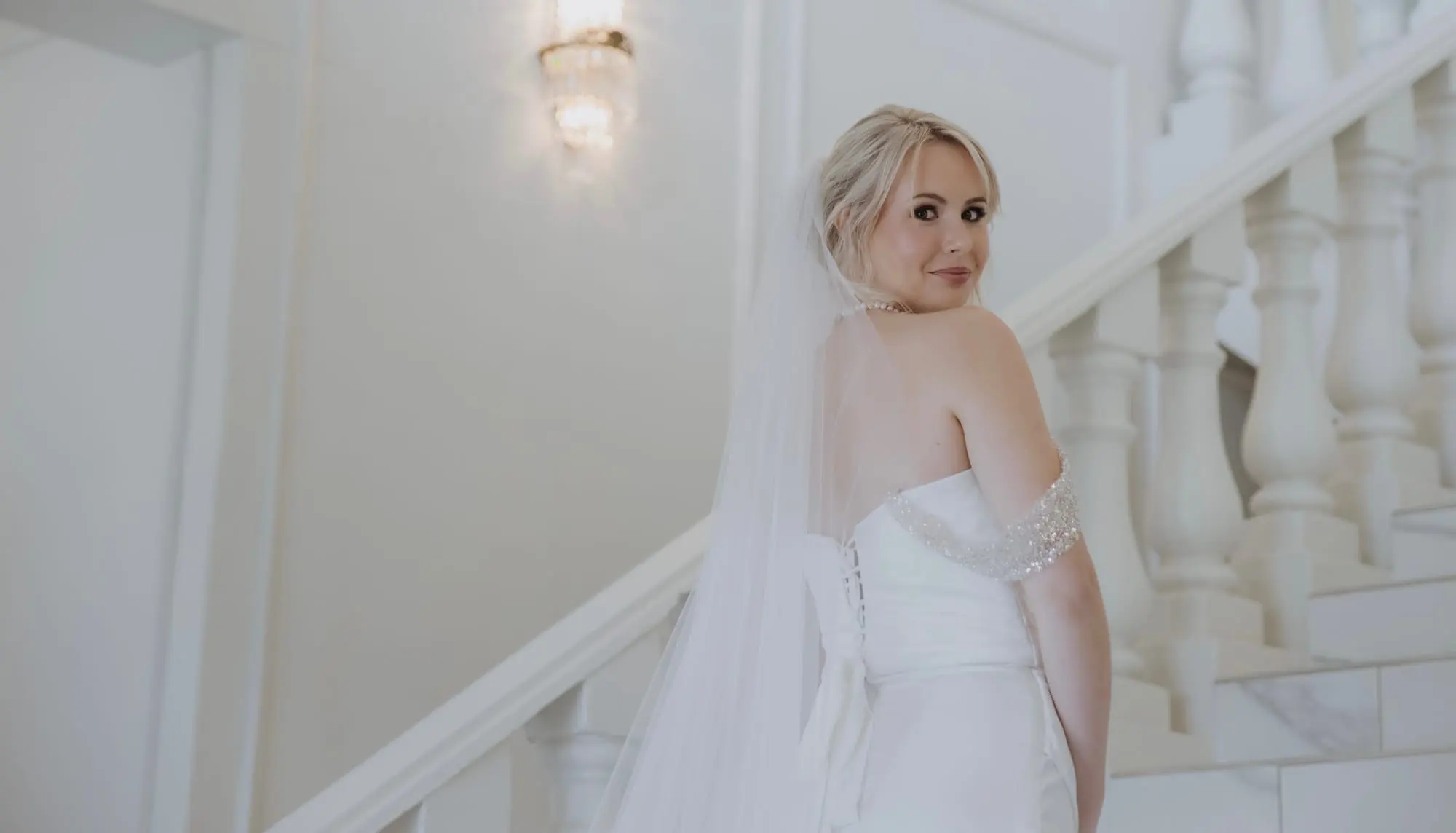 Bride in a flowing wedding dress