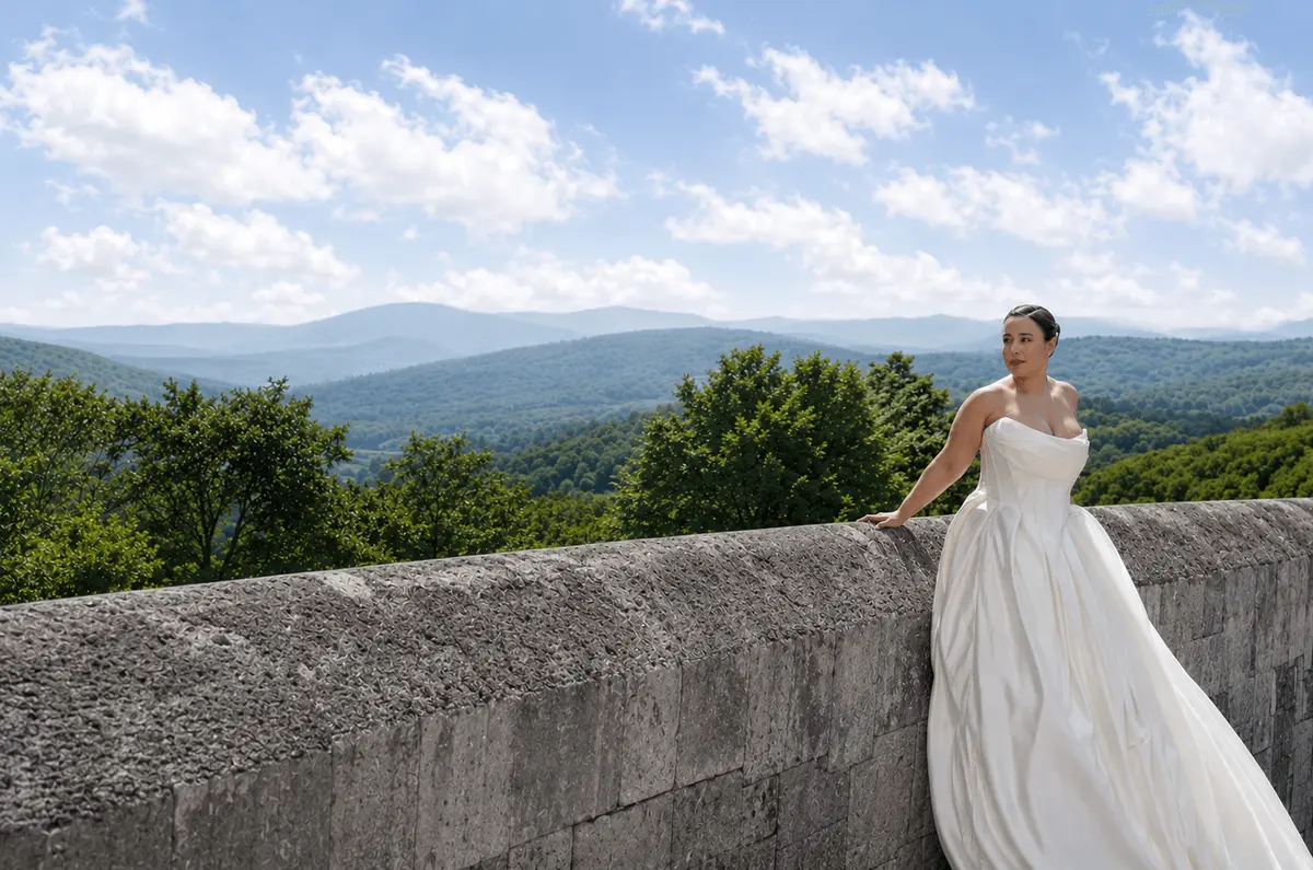 Plus size bride in a supportive Curve Collection wedding dress in Cape Town